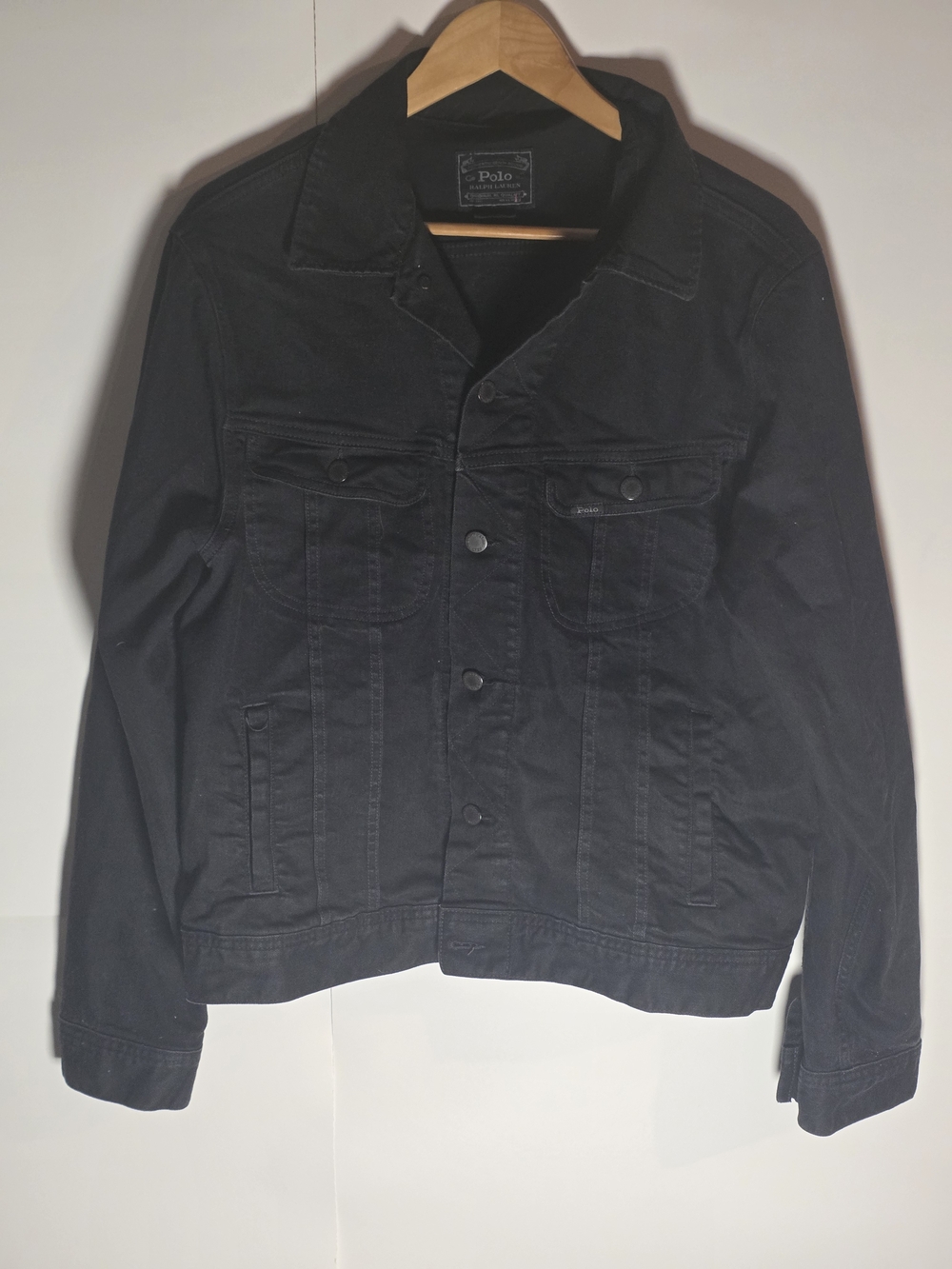 Size L Polo Ralph Lauren Men's Black Trucker Jean Jacket Button Front Pockets